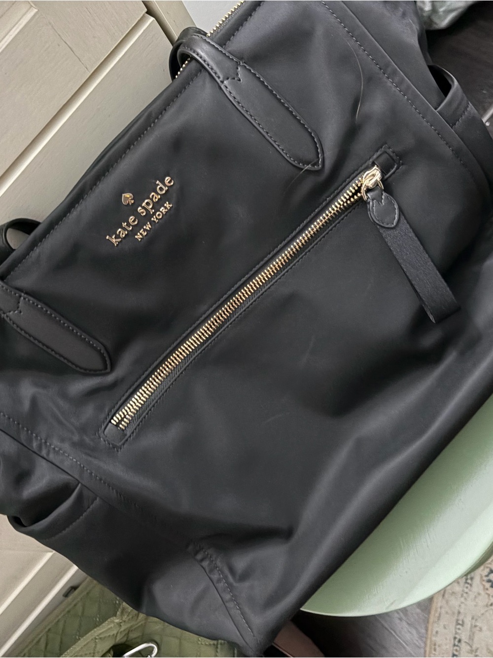 kate spade black nylon baby bag with gold hardware